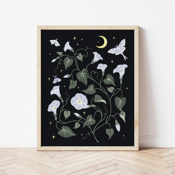 Affiche florale witchy - Liserons et papillons de nuit