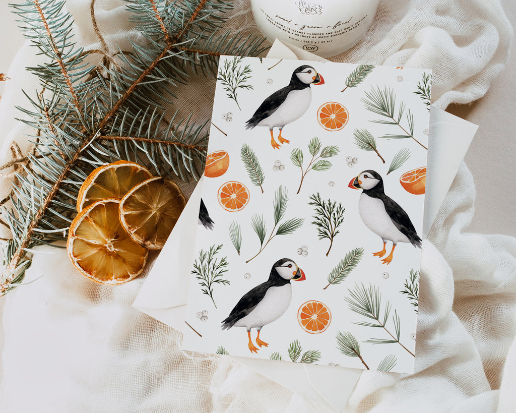 Carte de Noël Macareux