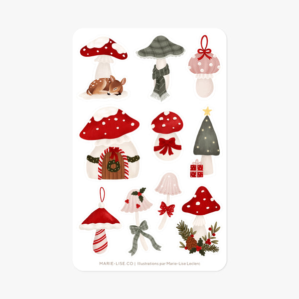Feuille d'autocollants de Noël - Champignons