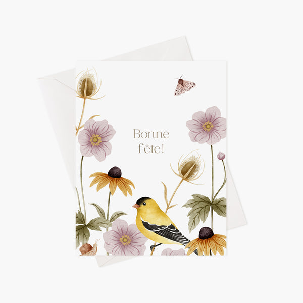 Carte de voeux fleurie - Chardonneret