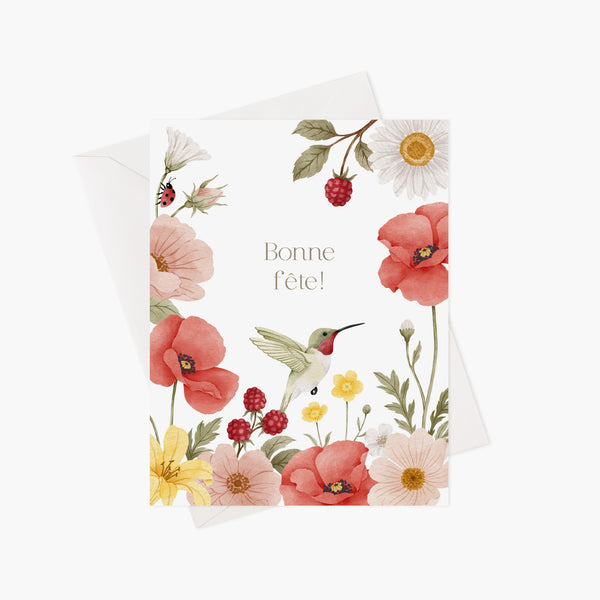 Carte de voeux fleurie - Colibri