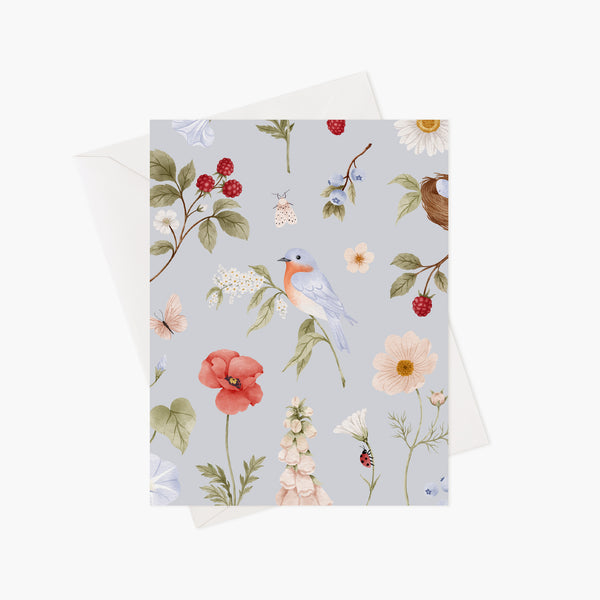 Carte de voeux fleurie - Merle bleu