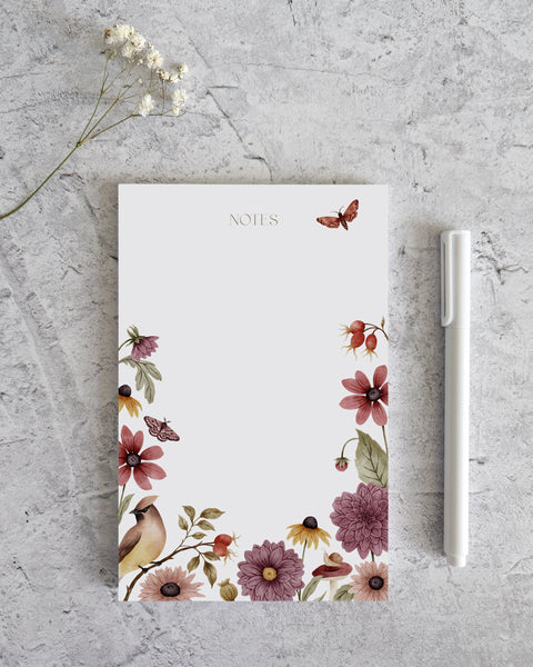 Bloc-notes illustré - fleurs et oiseaux