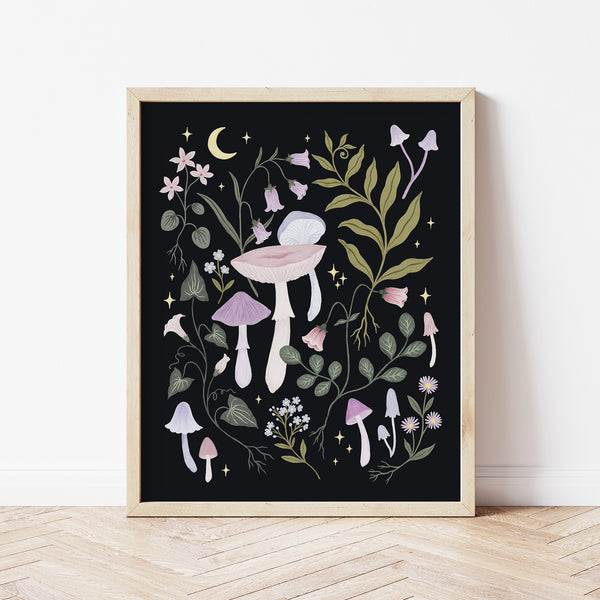 Affiche florale witchy - Forêt et champignons
